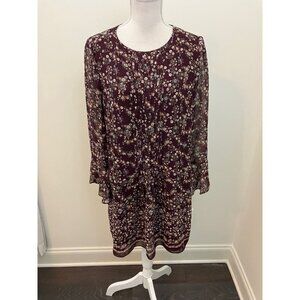 Max Studio Maroon Floral Print Bell Sleeve Dress Size Small